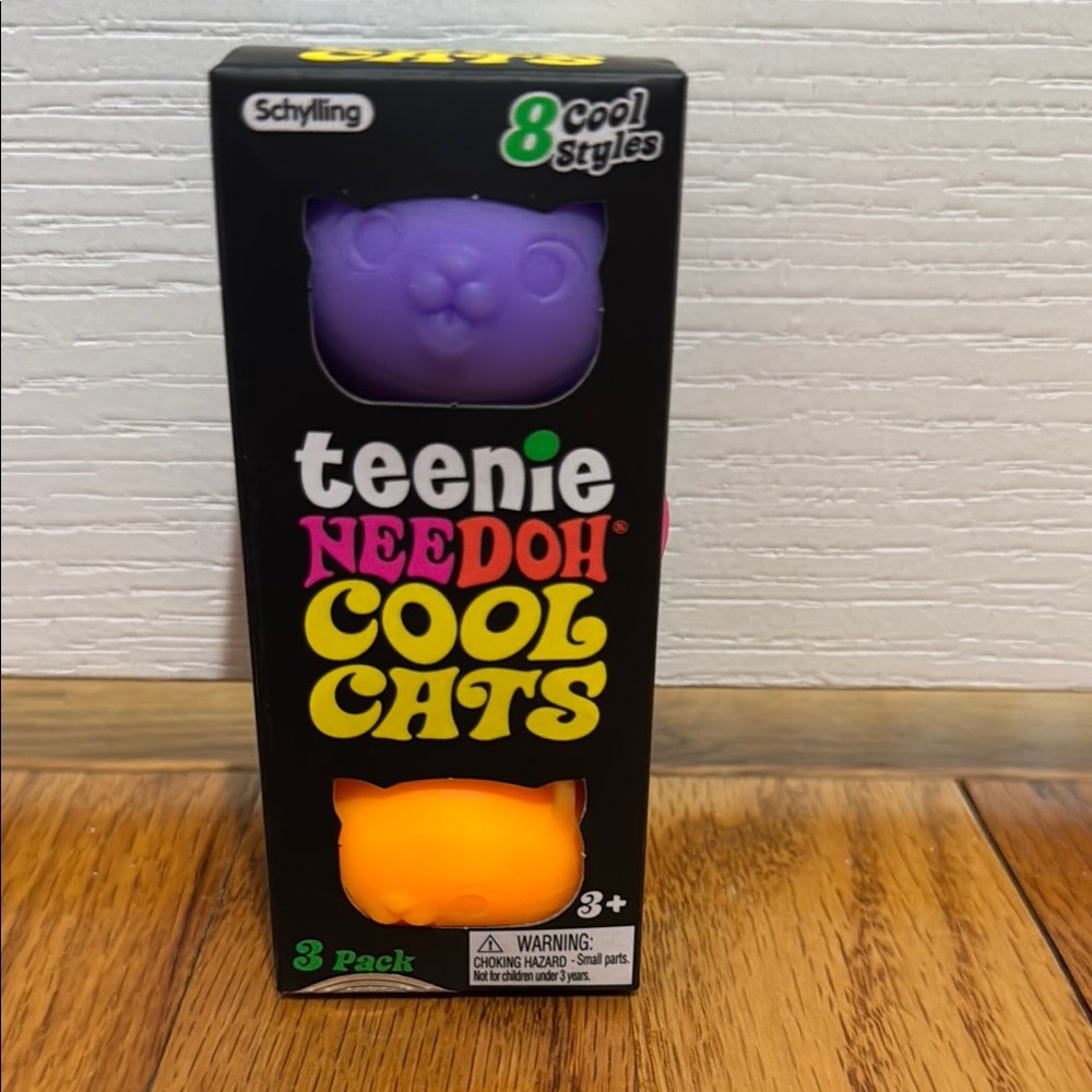 Needoh teenie Cool Cats 3-Pack - Pink, Purple & Orange Cat Squishies